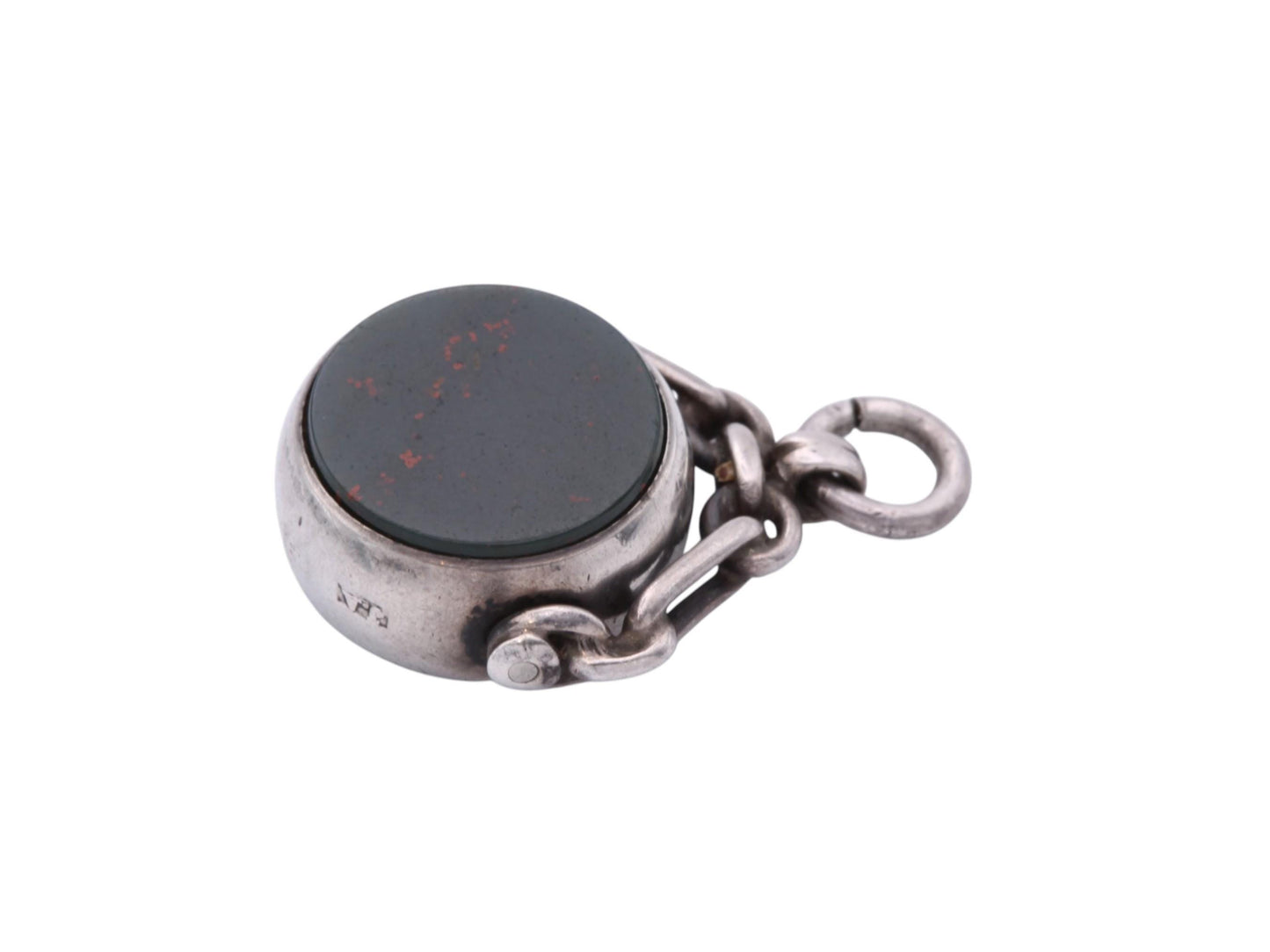 Antique Sterling Silver Bloodstone Spinner Pendant | Victorian