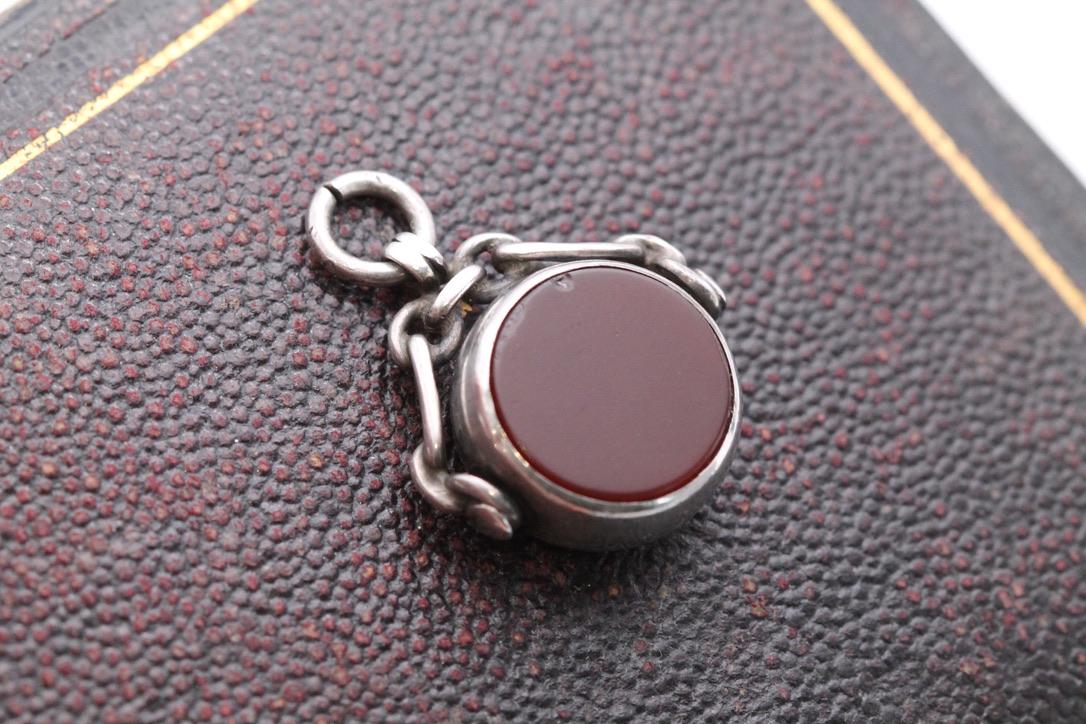 Antique Sterling Silver Bloodstone Spinner Pendant | Victorian