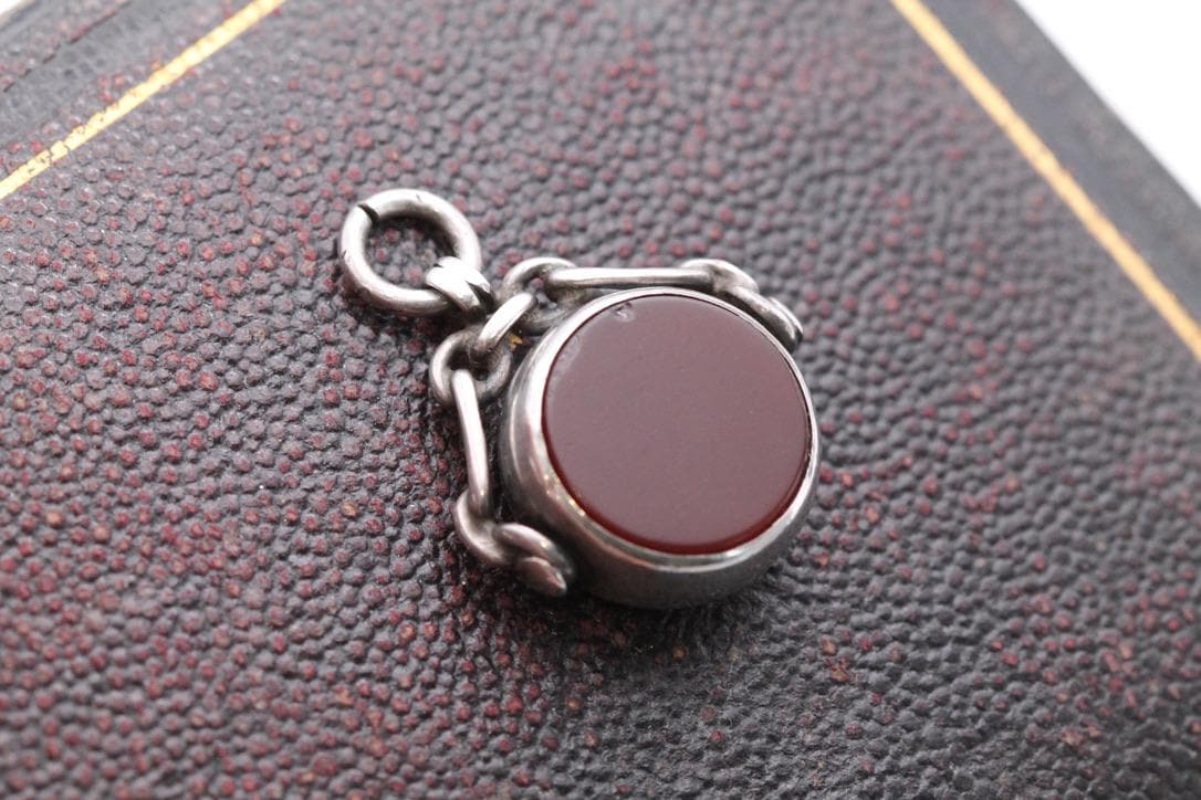Antique Sterling Silver Bloodstone Spinner Pendant | Victorian