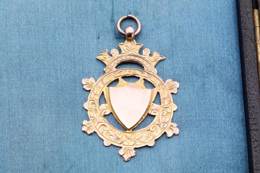 Antique 9ct Gold Chased Shield Motif Pendant, 1911