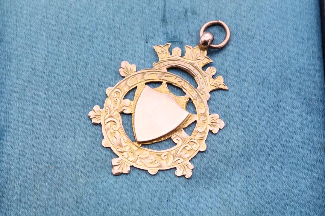 Antique 9ct Gold Chased Shield Motif Pendant, 1911