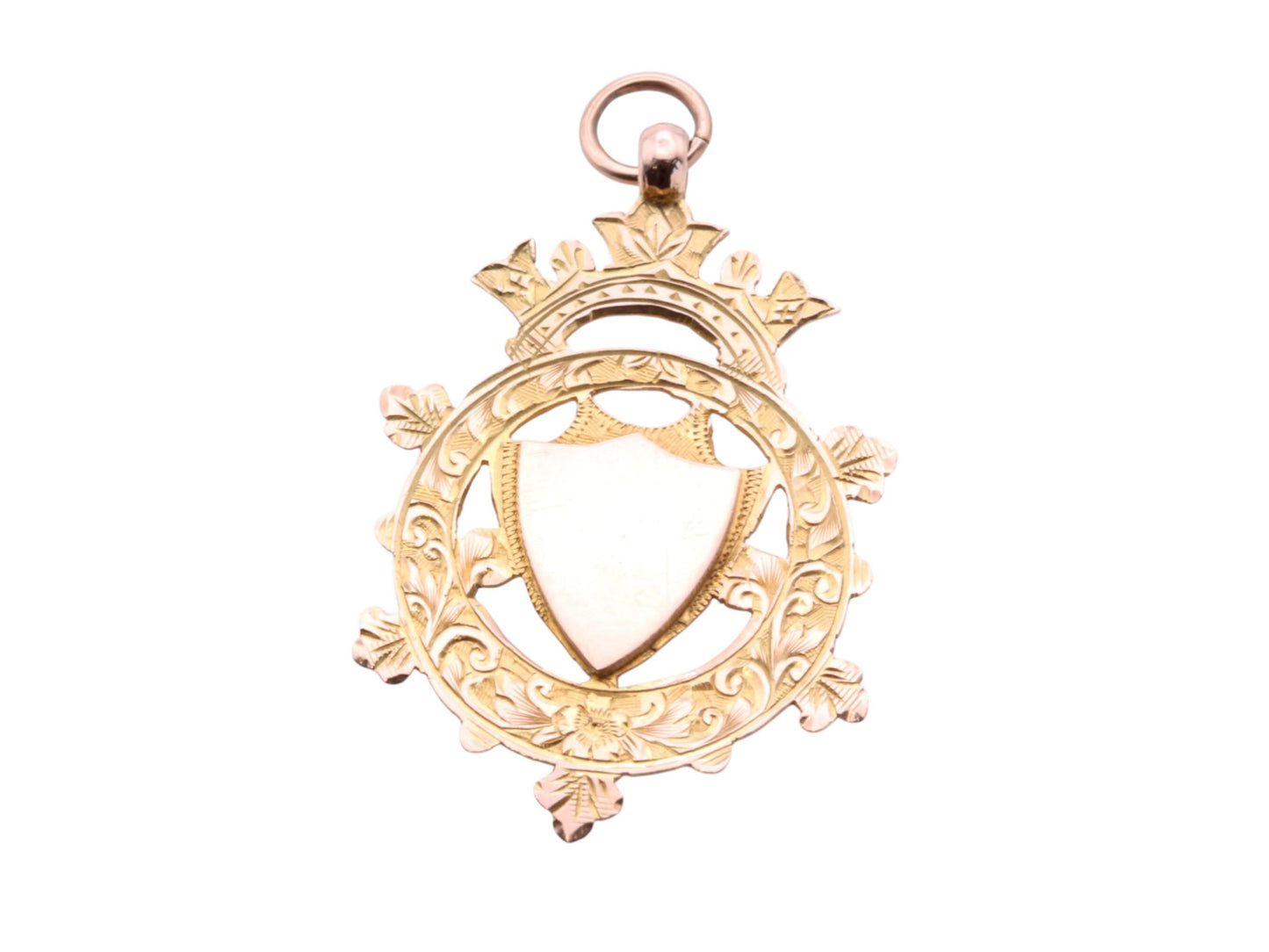Antique 9ct Gold Chased Shield Motif Pendant, 1911