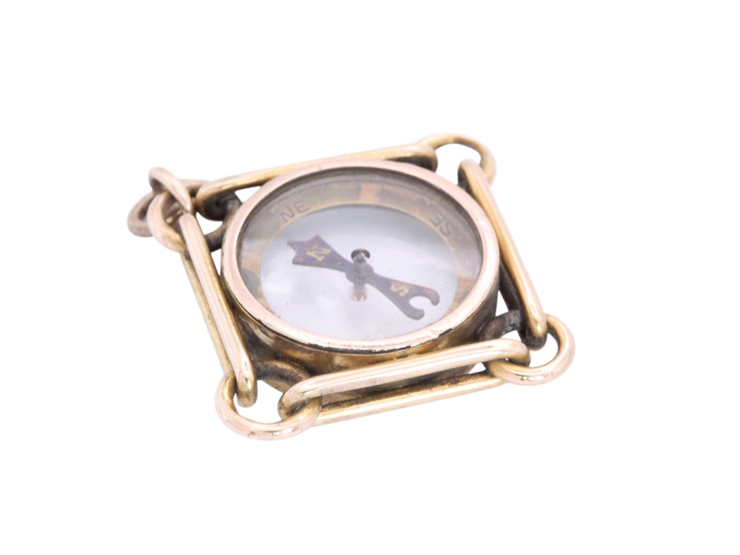 Antique 9ct Gold Trombone Link Compass Pendant, c.1890