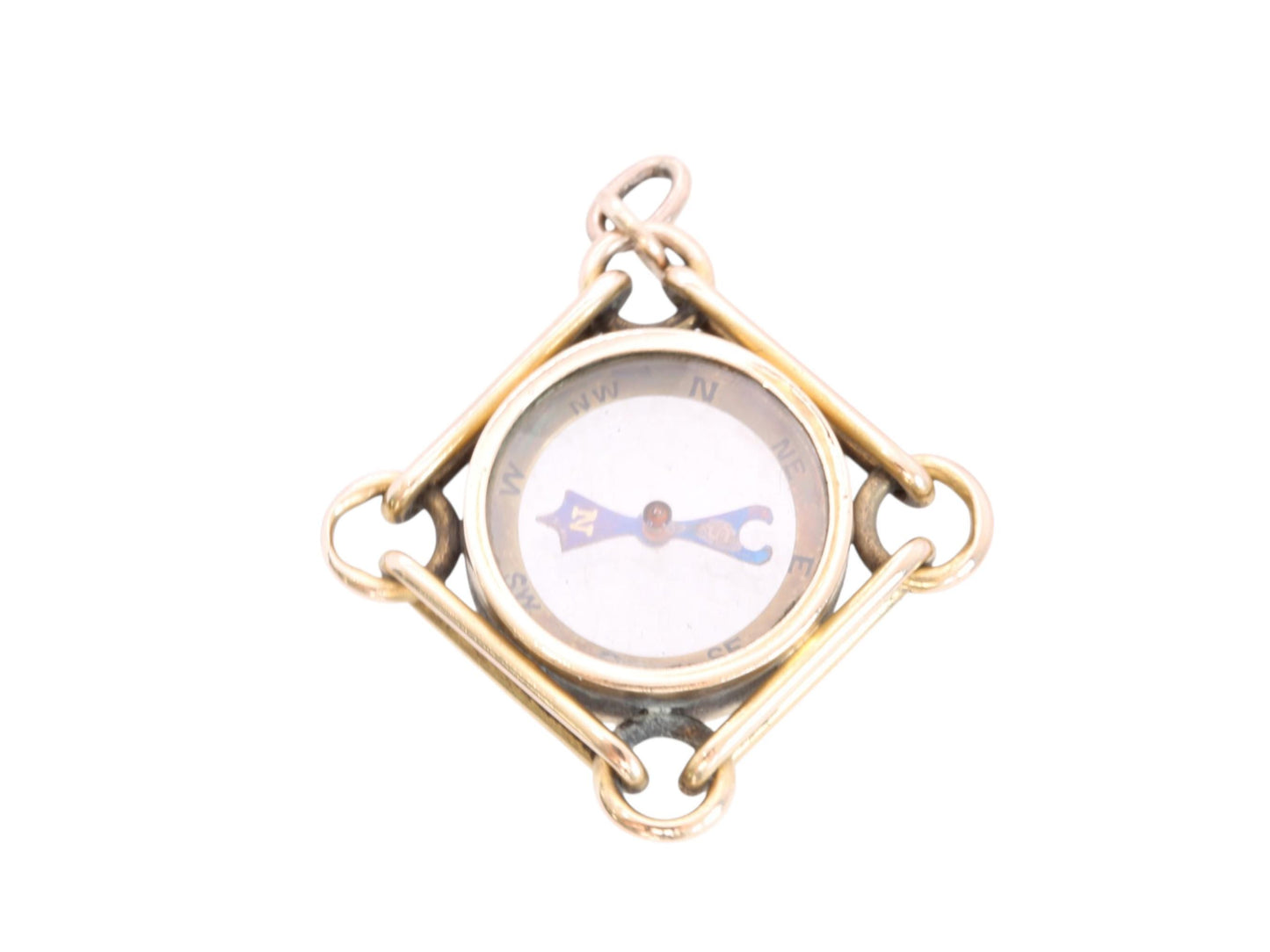 Antique 9ct Gold Trombone Link Compass Pendant, c.1890