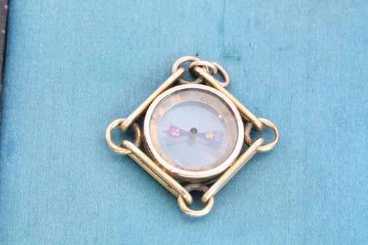 Antique 9ct Gold Trombone Link Compass Pendant, c.1890