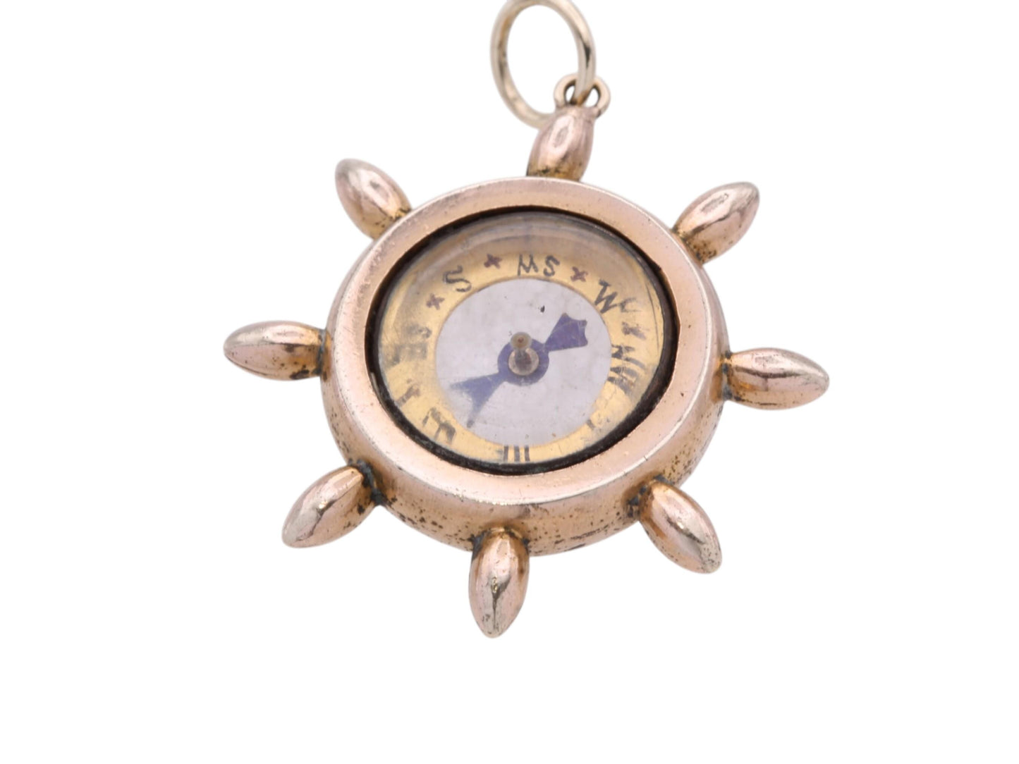 Antique 9ct Gold Ships Wheel Compass Pendant