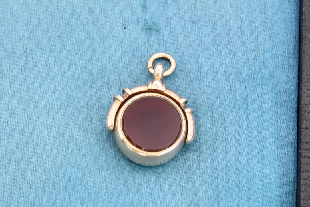 Antique 18ct Gold Bloodstone Carnelian Spinner Pendant, 1882