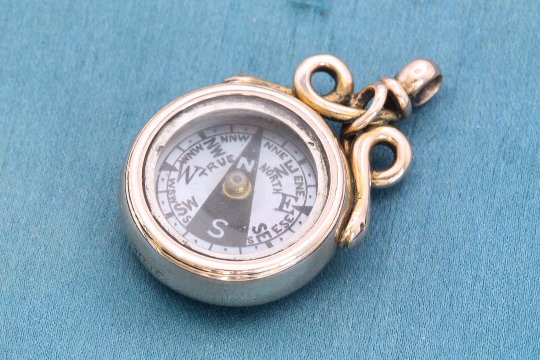 Antique 15ct Gold Snake Compass Pendant, 1899