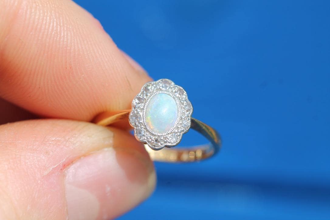 Antique Art Deco 18ct Gold & Platinum Opal Diamond Ring