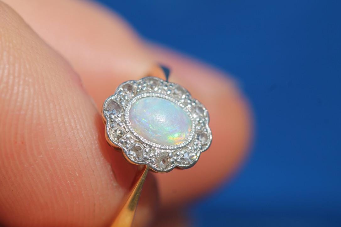 Antique Art Deco 18ct Gold & Platinum Opal Diamond Ring