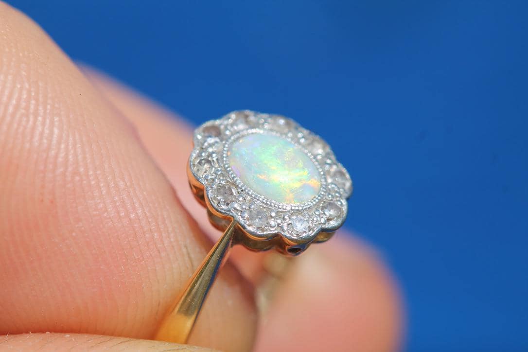 Antique Art Deco 18ct Gold & Platinum Opal Diamond Ring