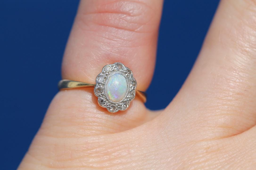 Antique Art Deco 18ct Gold & Platinum Opal Diamond Ring