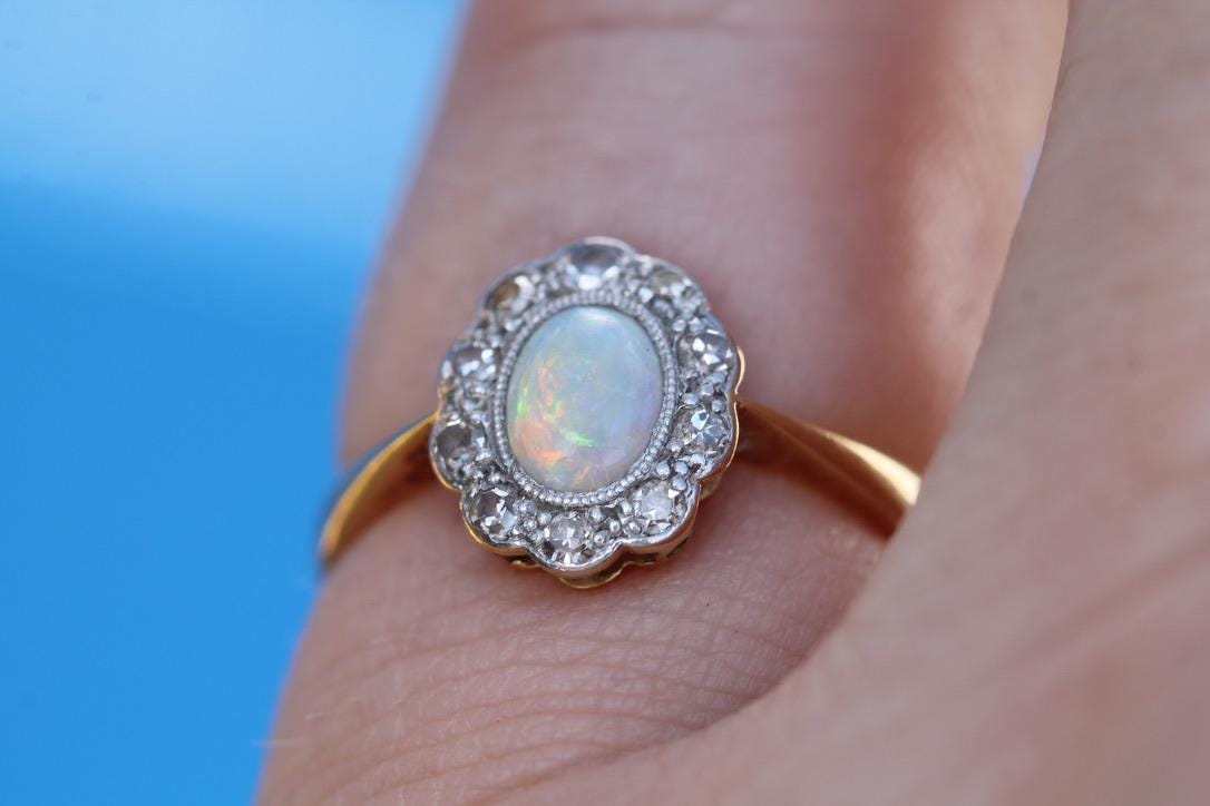Antique Art Deco 18ct Gold & Platinum Opal Diamond Ring