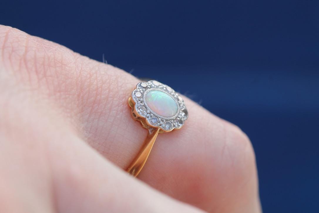 Antique Art Deco 18ct Gold & Platinum Opal Diamond Ring