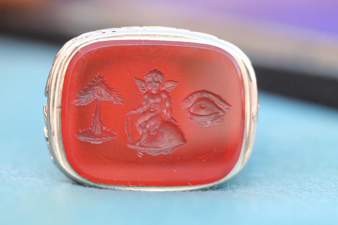 Antique Georgian 9ct Gold Carnelian Rebus Intaglio Seal, “I Love You”