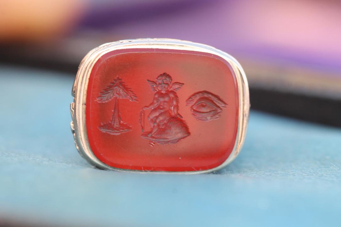 Antique Georgian 9ct Gold Carnelian Rebus Intaglio Seal, “I Love You”