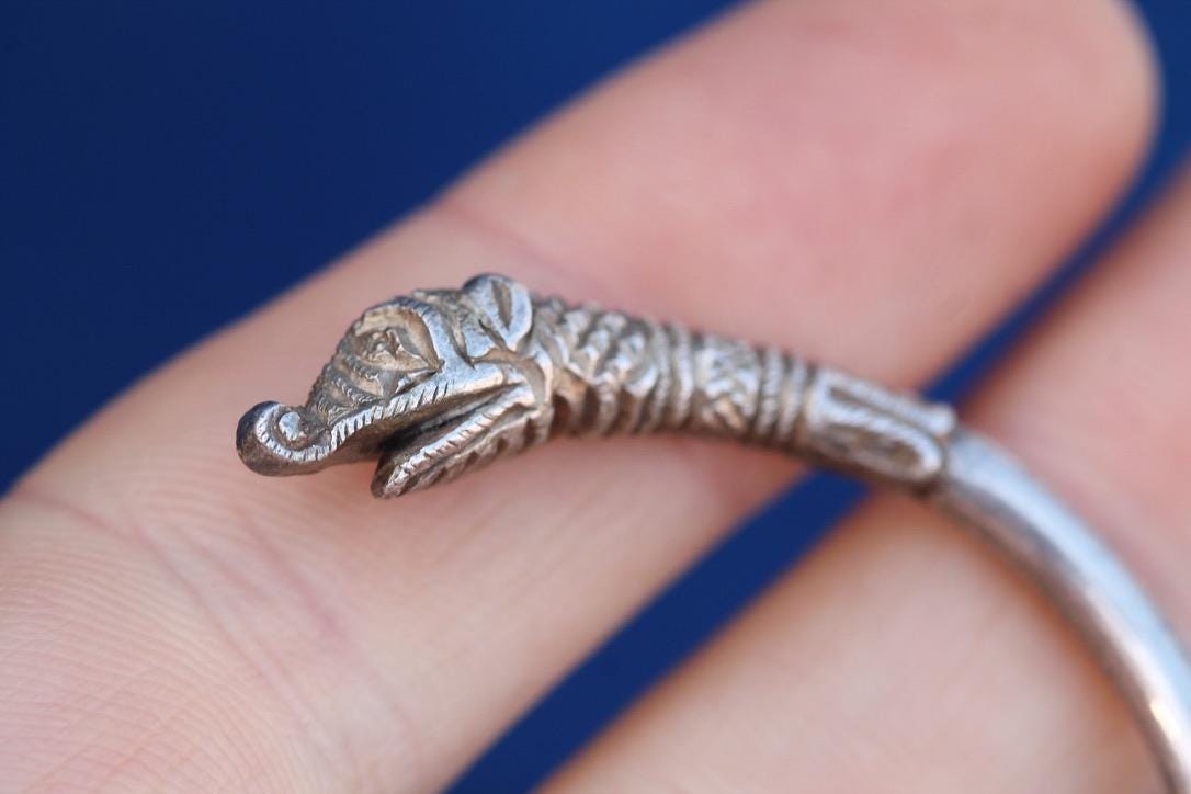 Antique Sterling Silver Makara Mythical Creature Bangle