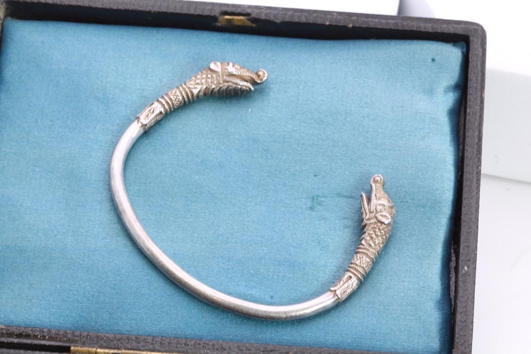 Antique Sterling Silver Makara Mythical Creature Bangle
