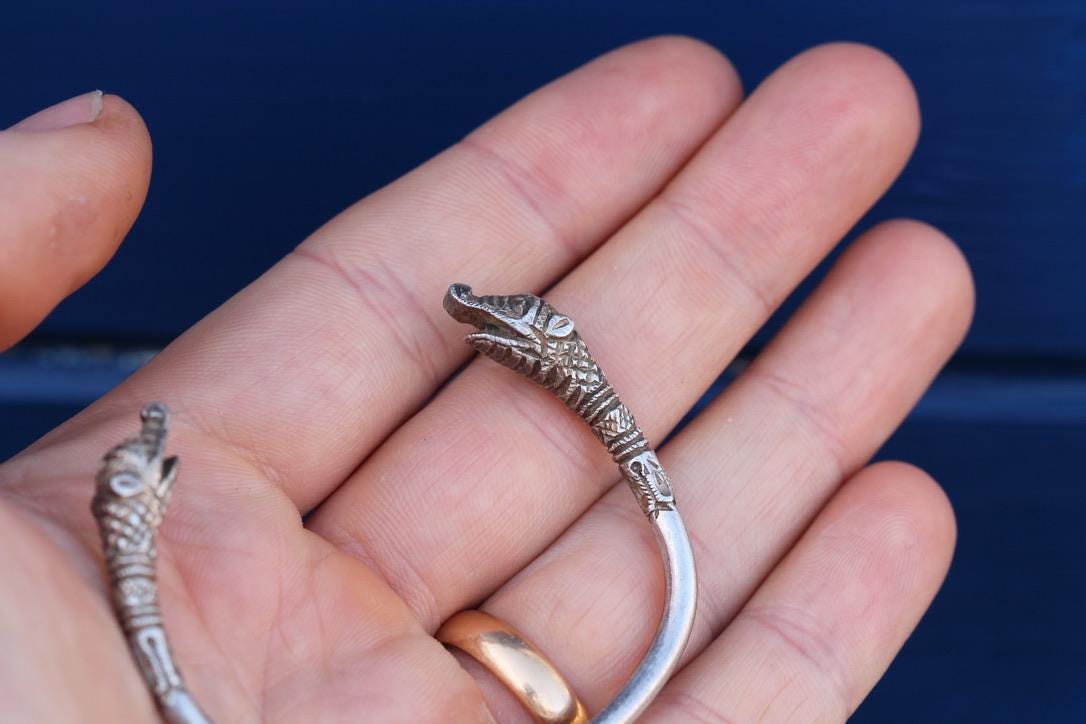 Antique Sterling Silver Makara Mythical Creature Bangle