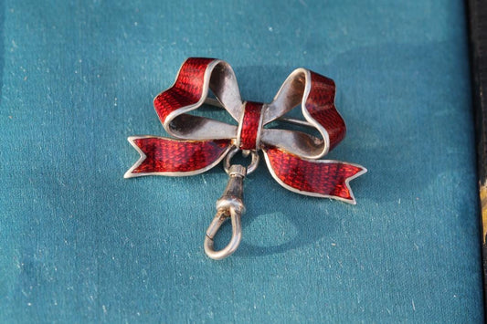 Antique Silver Enamel Bow Brooch, 1880
