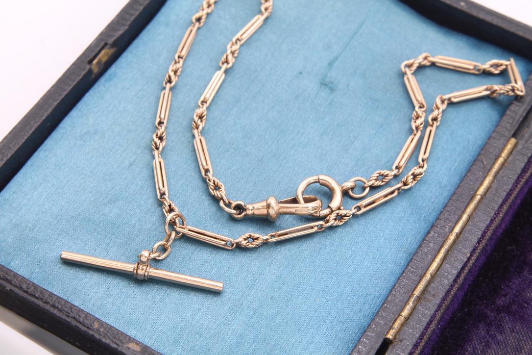 Antique 9ct Gold Lovers Knot & Fetter Link Albert Chain Necklace, 13.75"