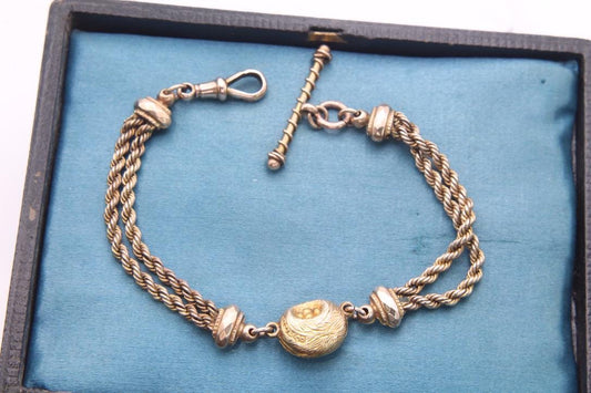 Antique 9ct Gold Birds Nest Albertina Bracelet, 7"