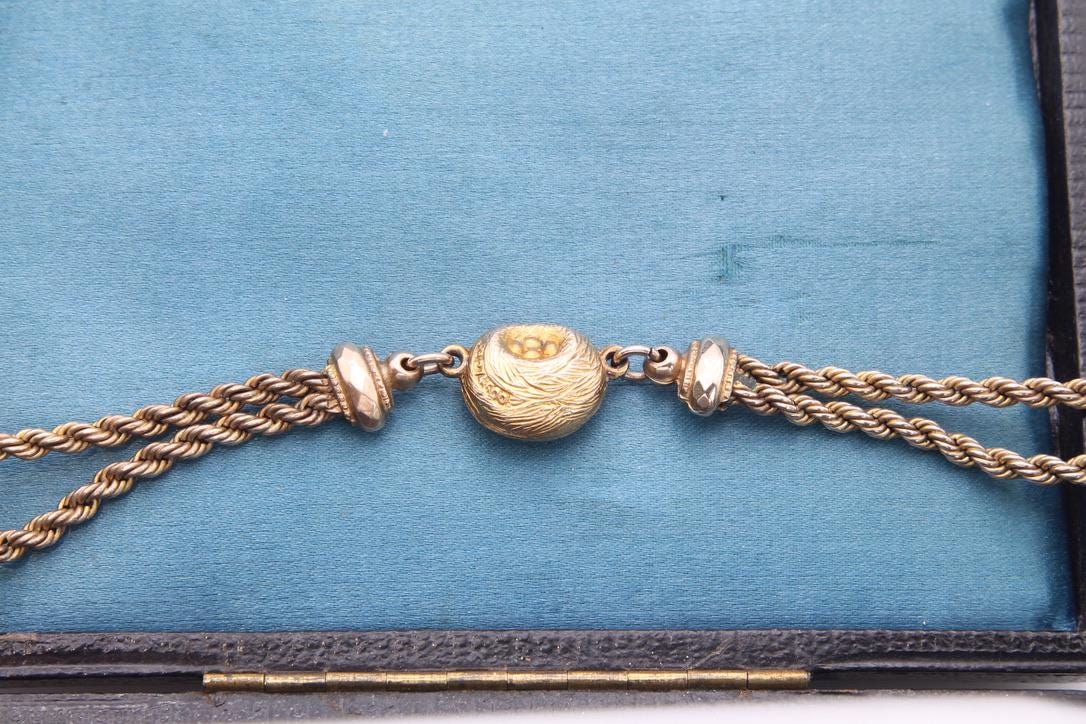 Antique 9ct Gold Birds Nest Albertina Bracelet, 7"