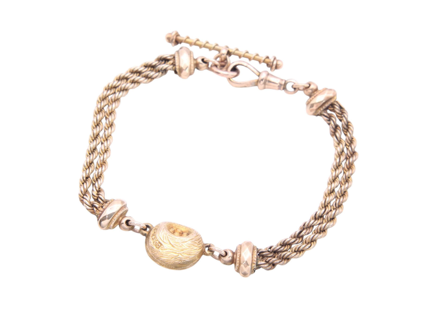 Antique 9ct Gold Birds Nest Albertina Bracelet, 7"