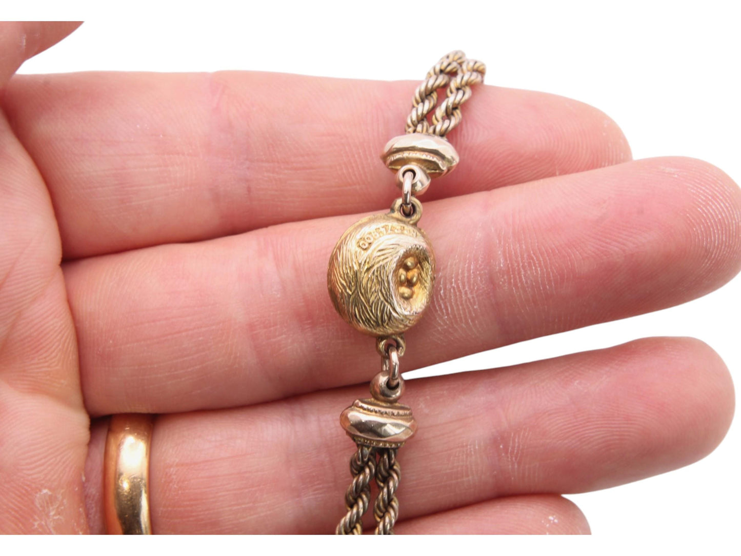 Antique 9ct Gold Birds Nest Albertina Bracelet, 7"