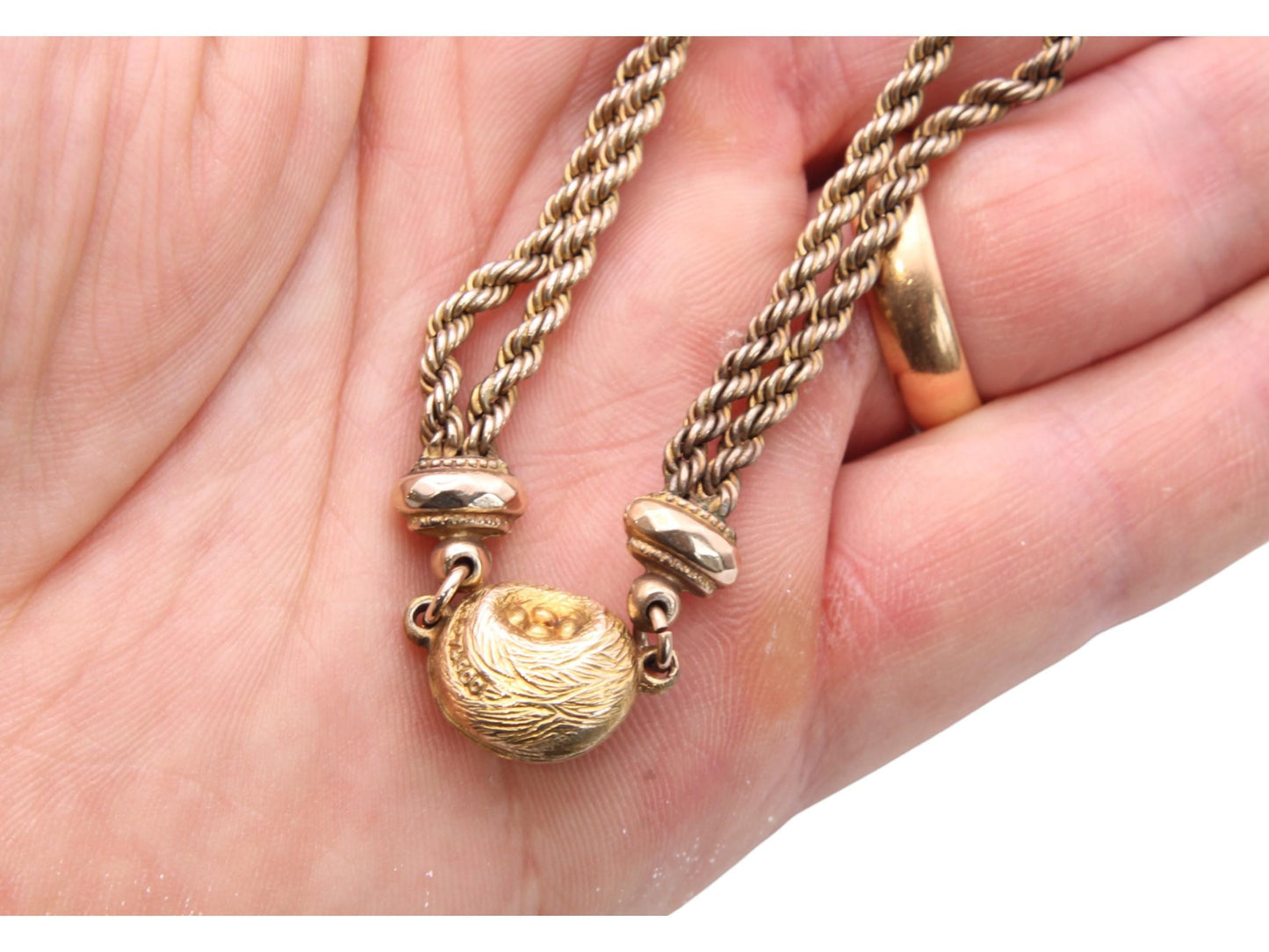 Antique 9ct Gold Birds Nest Albertina Bracelet, 7"