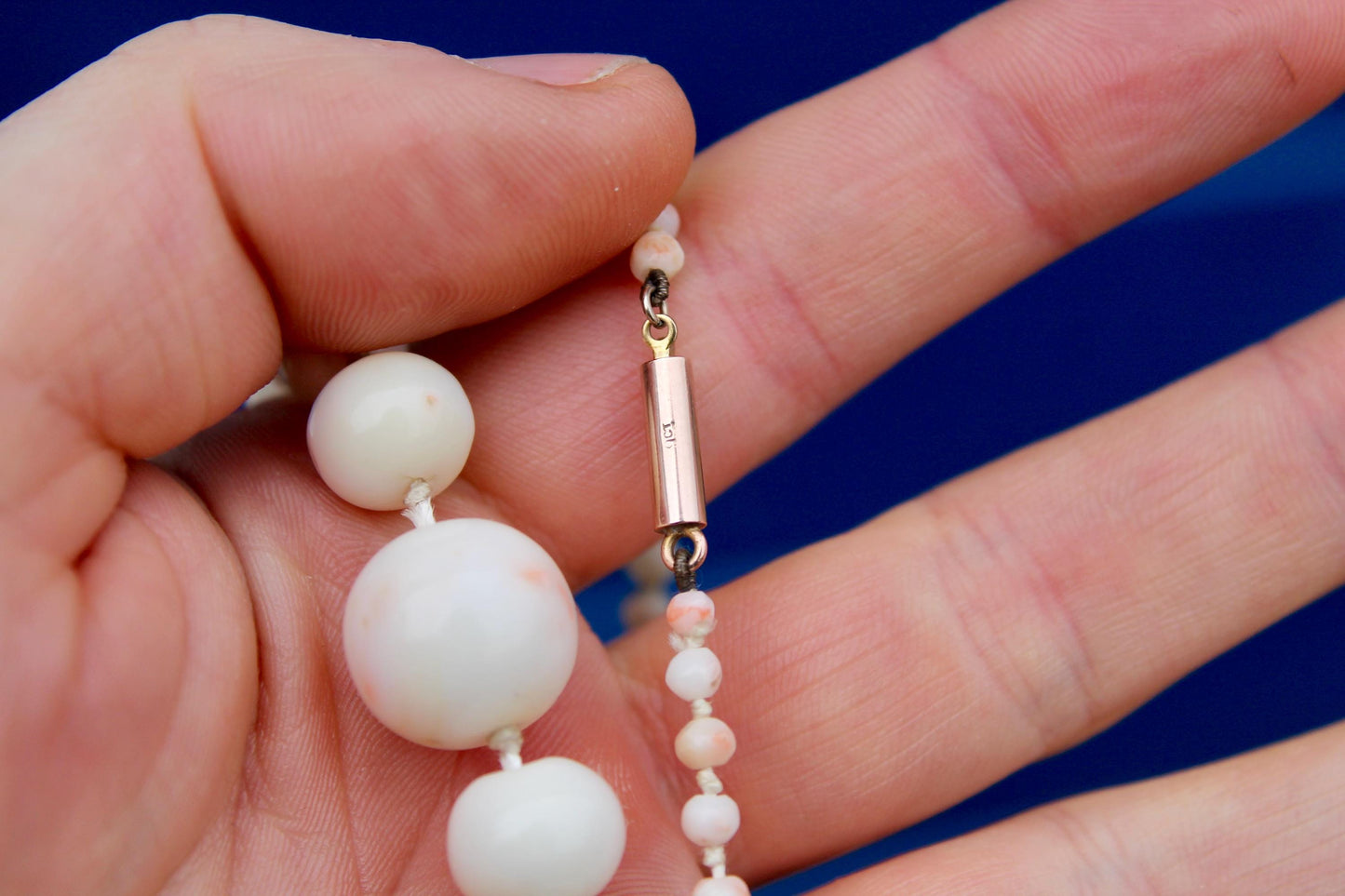 Antique 9ct Gold Angel Skin Coral Beaded Necklace, 23.5"