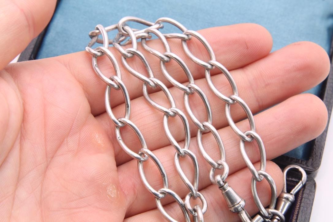 Antique Sterling Silver Twisted Trombone Link Necklace, 15.5"