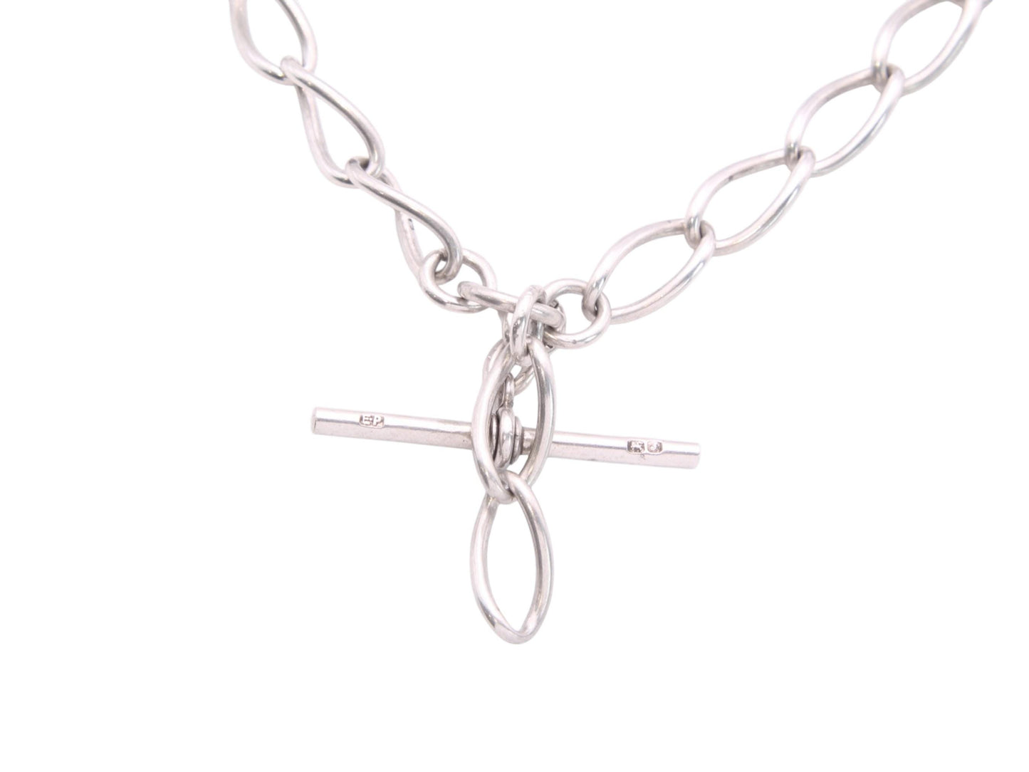 Antique Sterling Silver Twisted Trombone Link Necklace, 15.5"