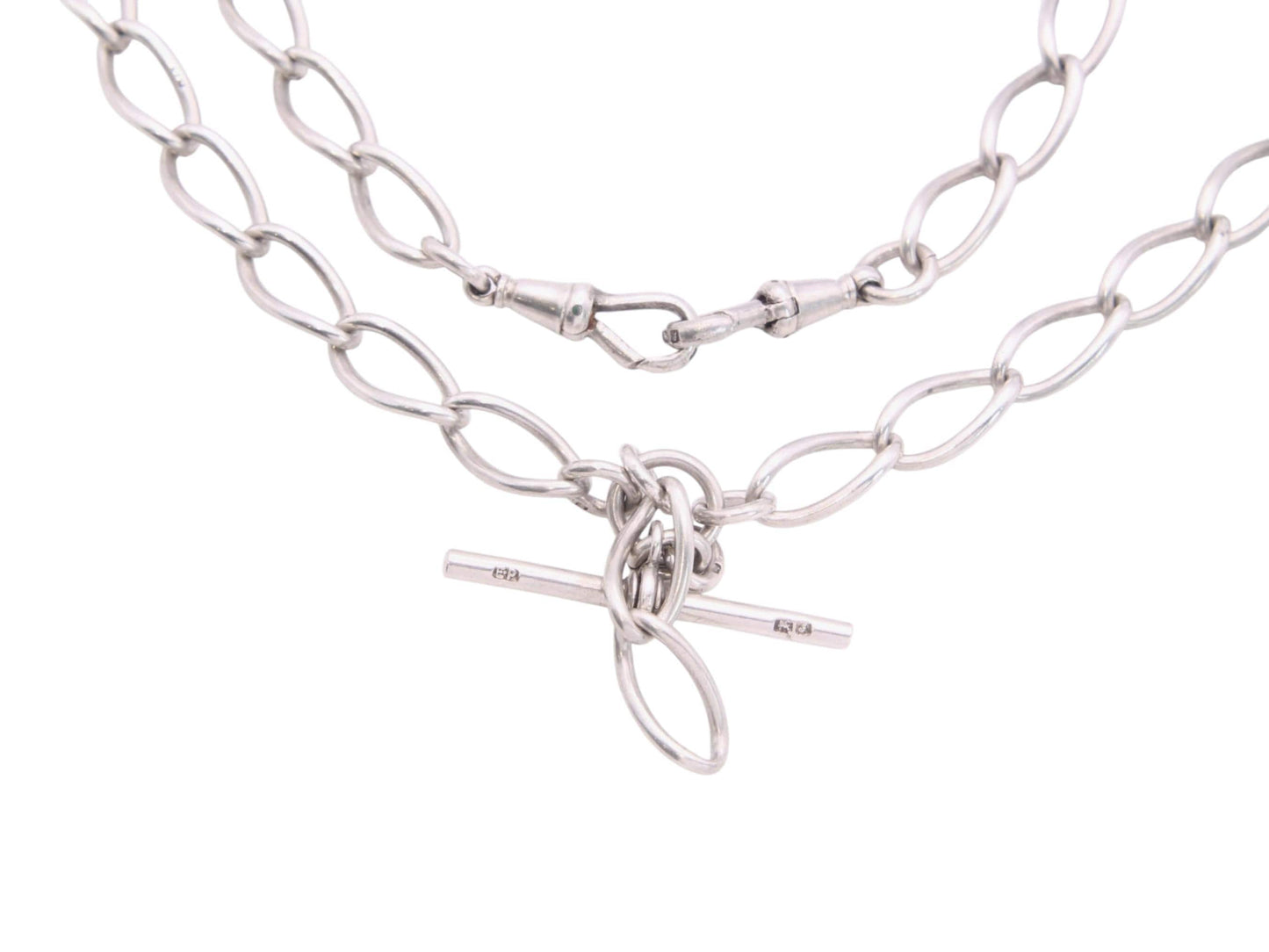 Antique Sterling Silver Twisted Trombone Link Necklace, 15.5"