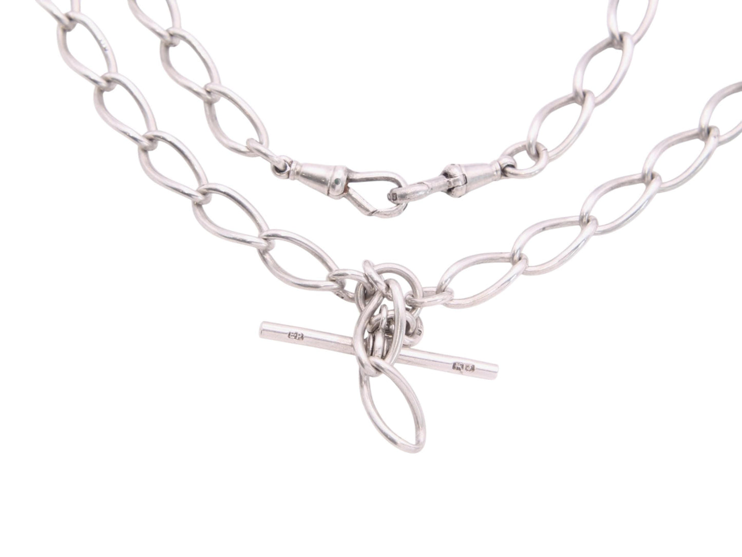 Antique Sterling Silver Twisted Trombone Link Necklace, 15.5"