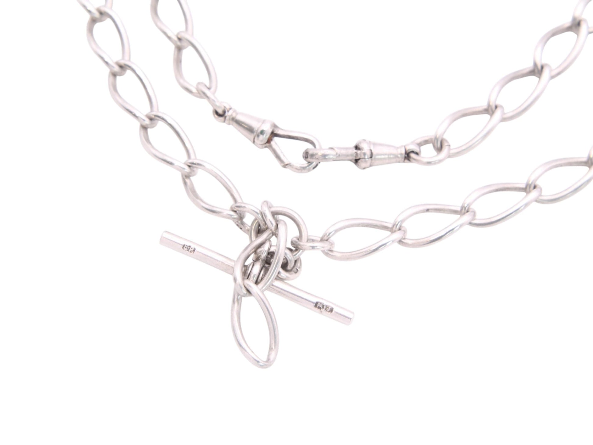 Antique-Sterling-Silver-Twisted-Trombone-Link-Necklace,-15.5"