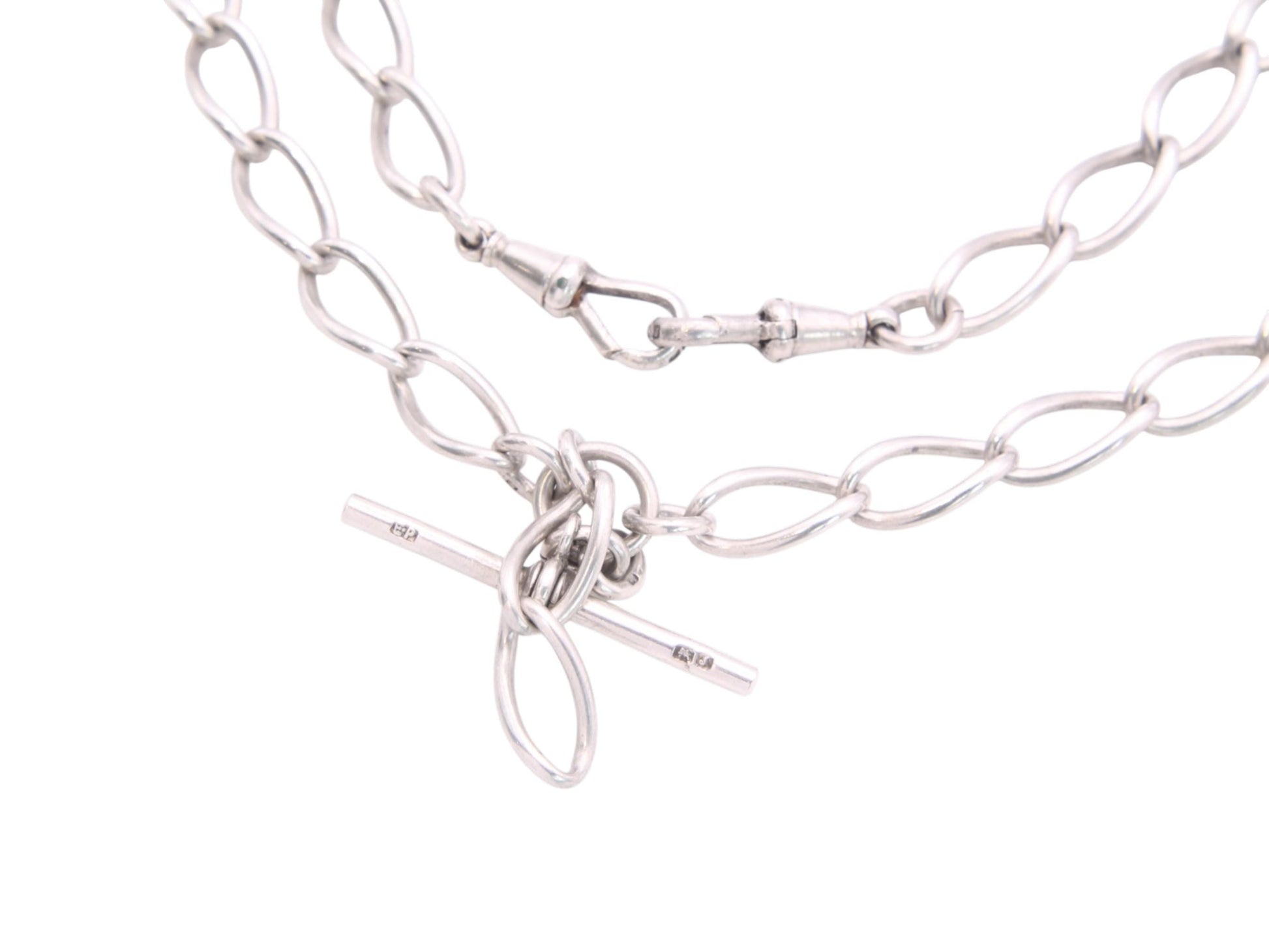 Antique-Sterling-Silver-Twisted-Trombone-Link-Necklace,-15.5"