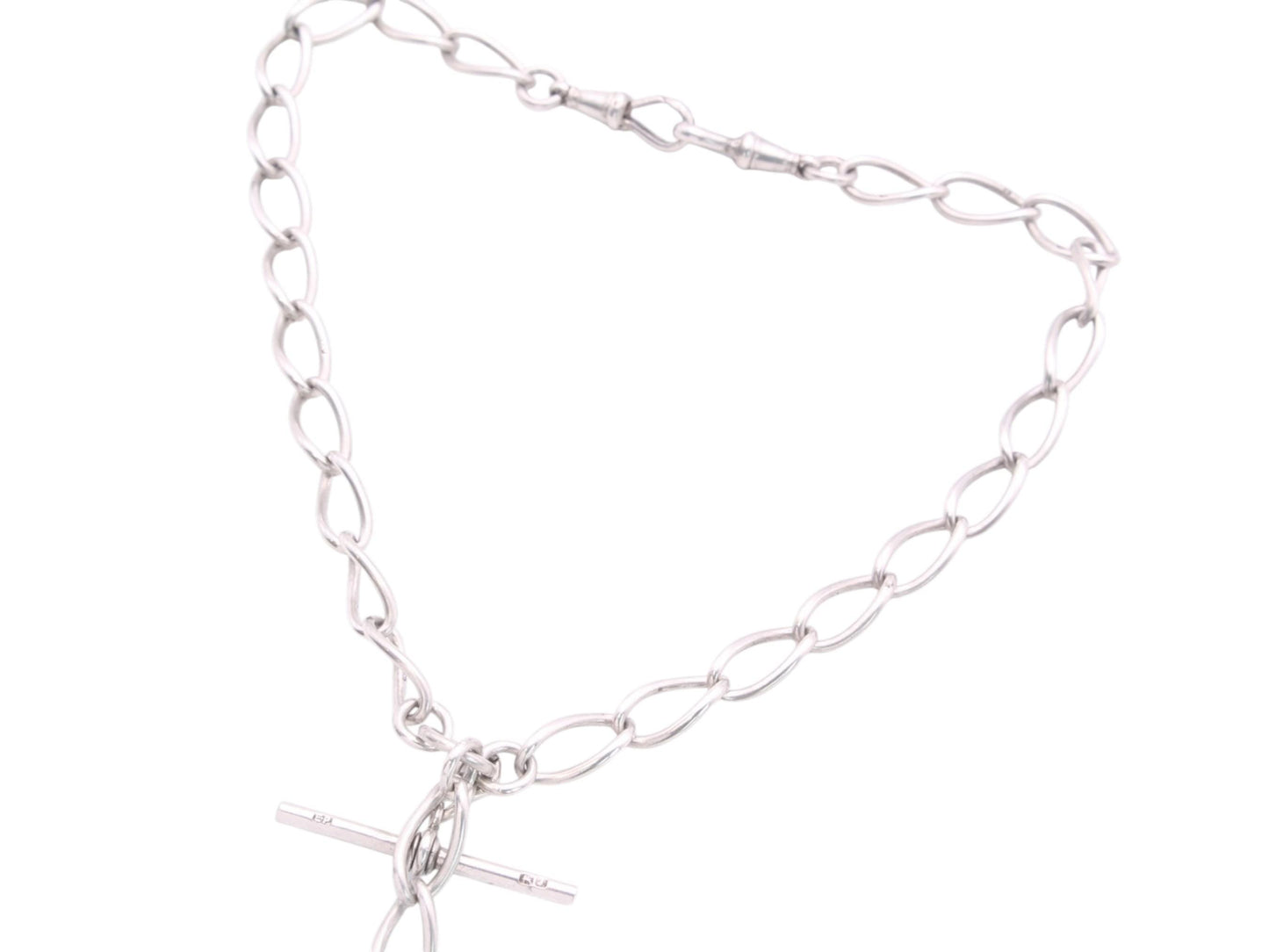 Antique Sterling Silver Twisted Trombone Link Necklace, 15.5"