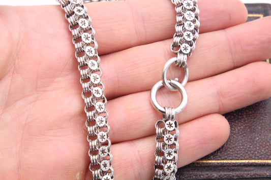 Antique Sterling Silver Star Link Motif Necklace, 17"