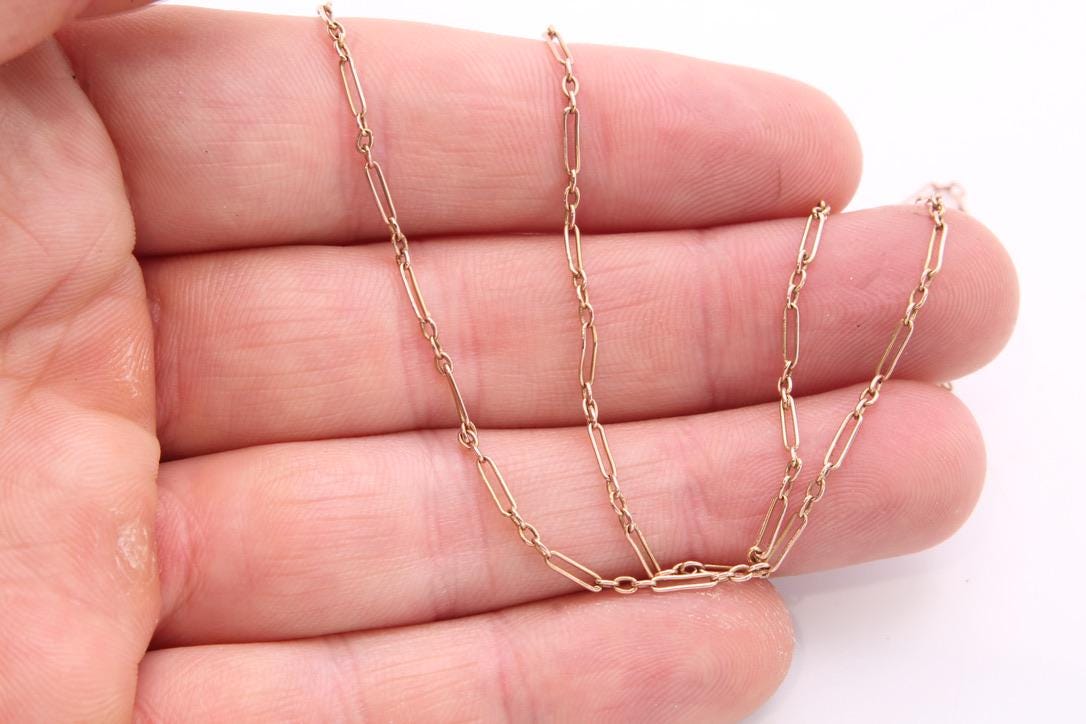 Antique 9ct Gold Trombone Link Necklace, 19.75"