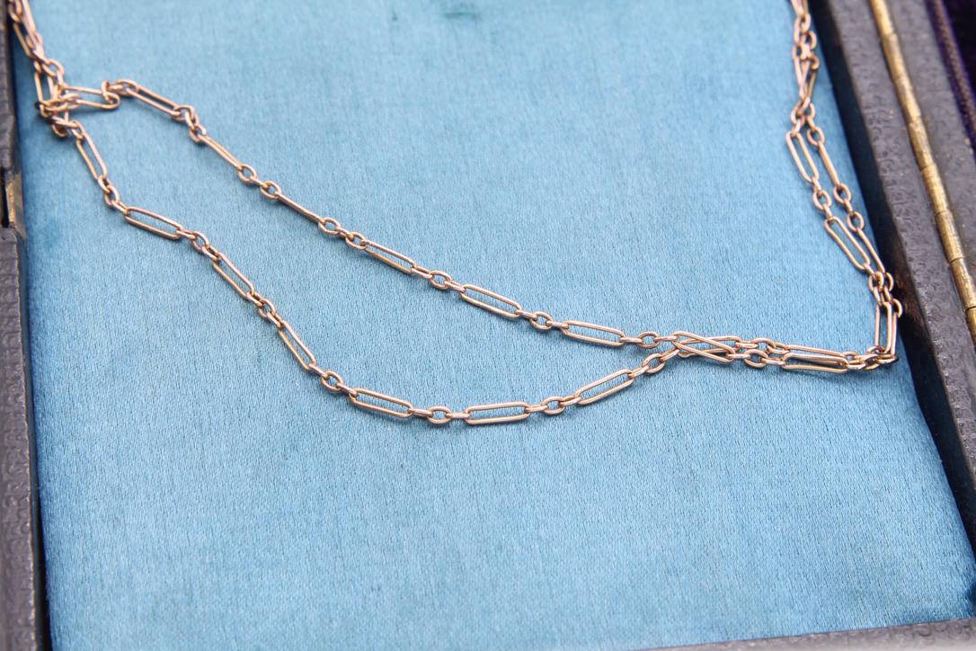 Antique 9ct Gold Trombone Link Necklace, 19.75"
