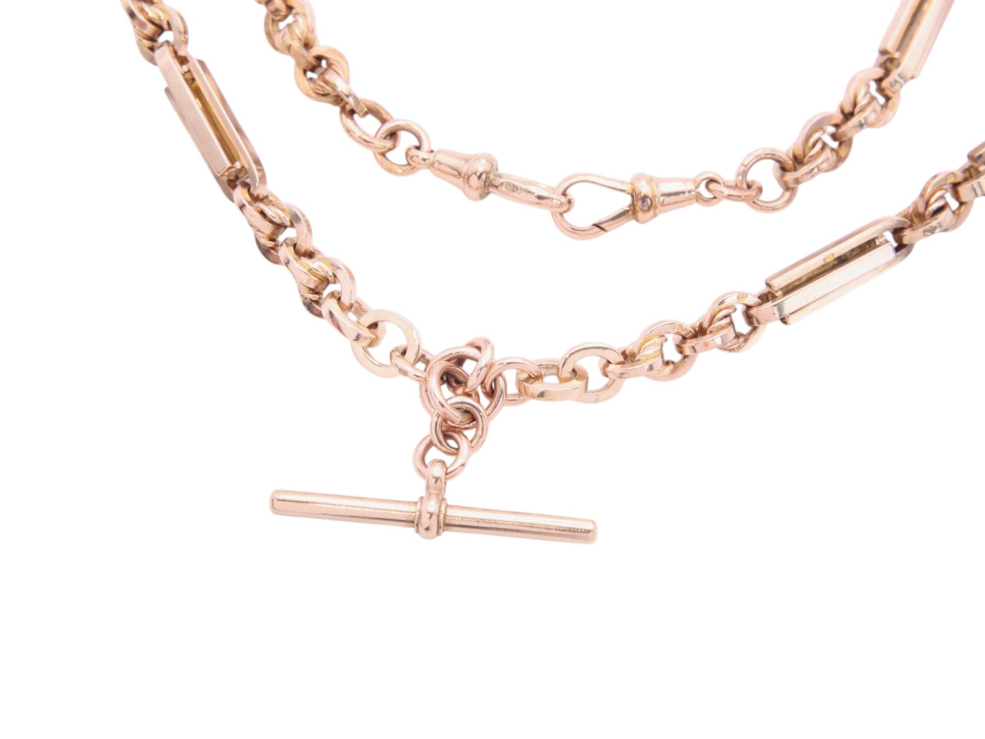 Antique-9ct-Gold-Lovers-Knot-&-Fetter-Link-Necklace-Albert-Chain,-17.25"