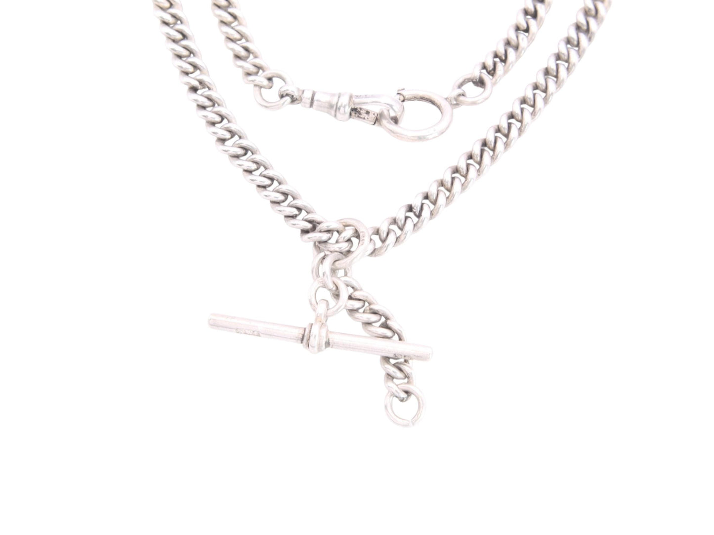 Antique Sterling Silver Curb Link Double Albert Necklace Chain, 14"