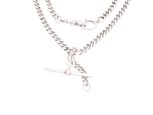 Antique Sterling Silver Curb Link Double Albert Necklace Chain, 14"