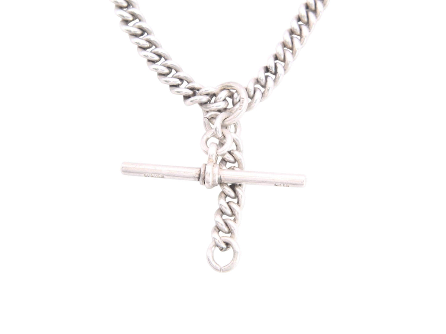 Antique Sterling Silver Curb Link Double Albert Necklace Chain, 14"