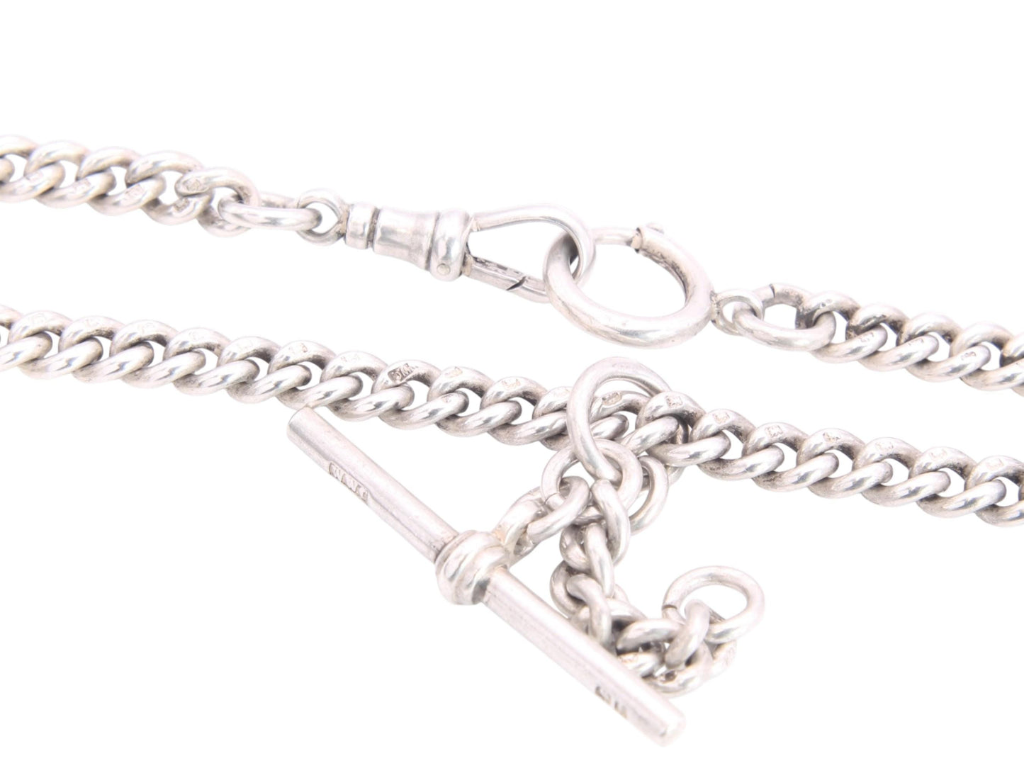 Antique Sterling Silver Curb Link Double Albert Necklace Chain, 14"