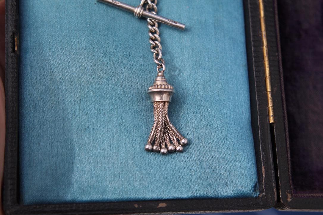 Antique Sterling Silver Tassel Pendant Chain Necklace, 13.75"
