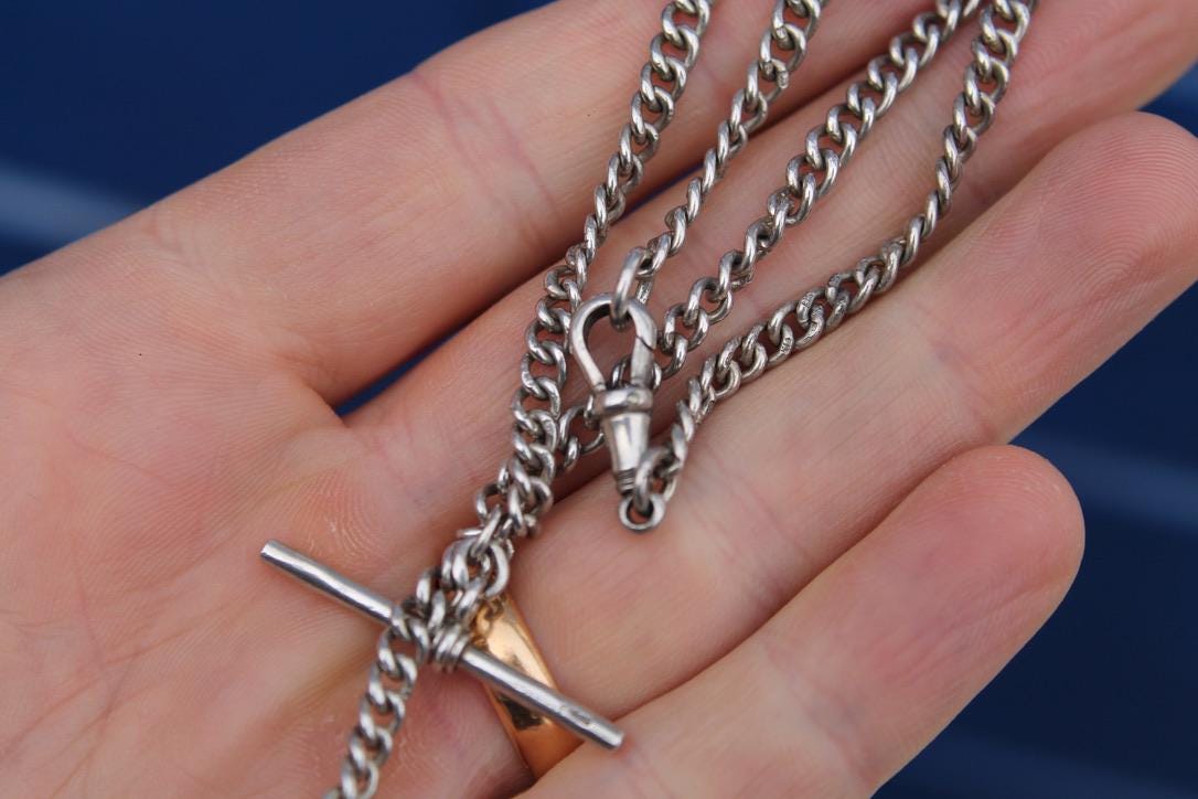 Antique Sterling Silver Tassel Pendant Chain Necklace, 13.75"