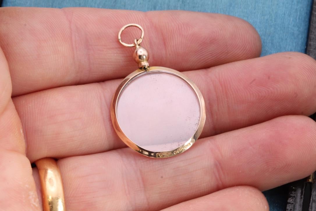 Antique 9ct Gold Glass Locket Pendant, 1914