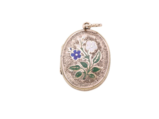 Antique 9ct Gold Chased Enamel Forget Me Not Locket, c.1860